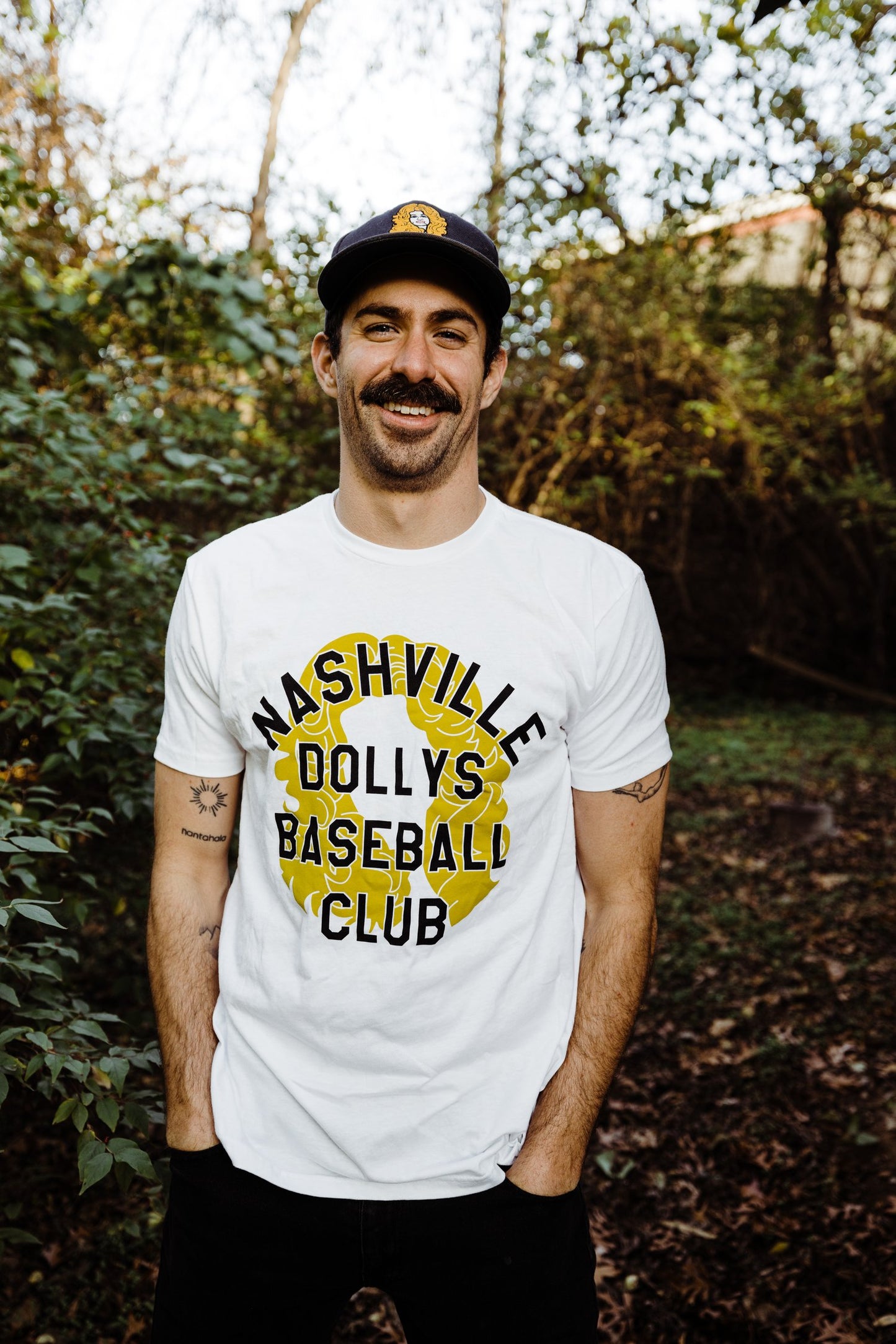 White Nashville Dollys Baseball Club T with Hair