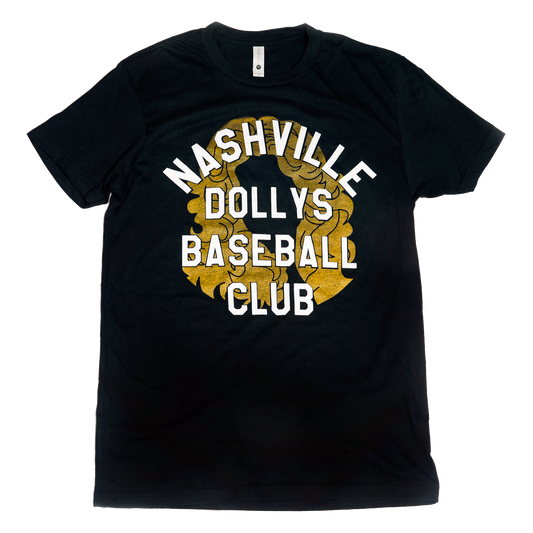 Black Nashville Dollys Baseball Club T with Hair