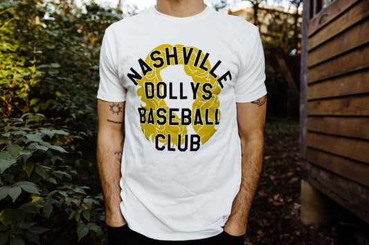 White Nashville Dollys Baseball Club T with Hair
